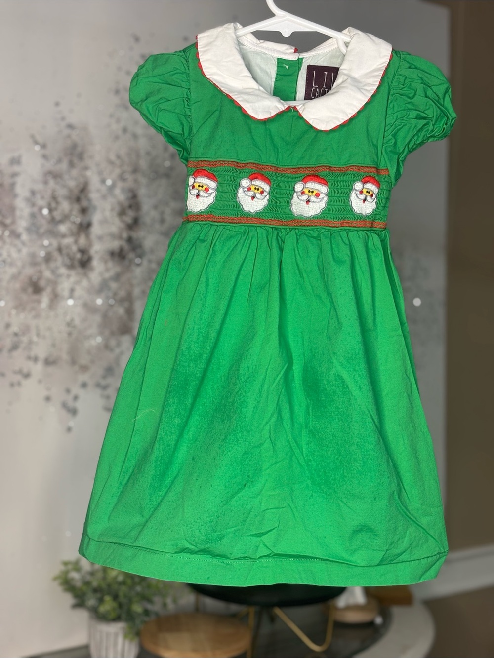 Lil Cactus Green Smocked Santa Holiday Dress for Kids